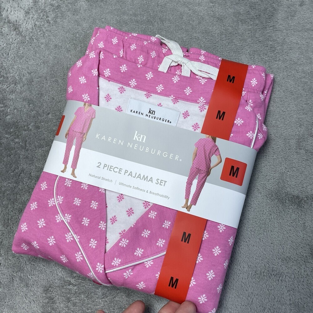 Karen Neuburger Women's M Pajama Set Pink Cotton Blend h0039